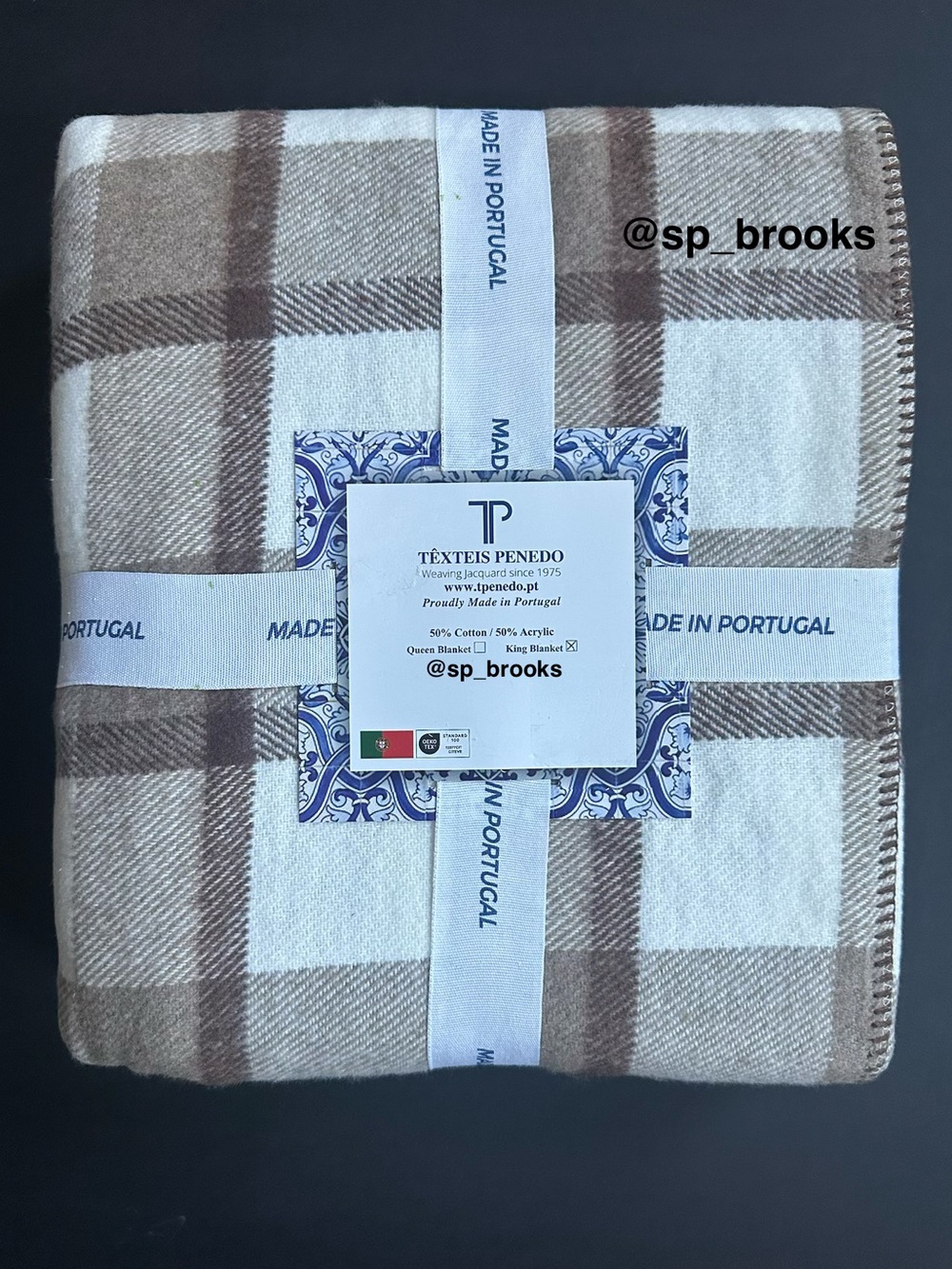 🎁Texteis Penedo Blanket - Brown & Off White Plaid Cotton Blend King Blanket - Picture 8 of 8